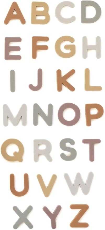 Neutral Silicone Alphabet Magnetic Letters, 26 Piece Non Toxic Learning Set, Perfect for Refrigerator, Whiteboard and Educational Activities