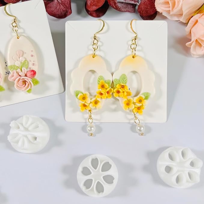 Polymer Clay Flower Petal Cutters – 8 Pcs Round Clay Cutters for 3D Floral Earrings, DIY Clay Tools for Polymer Clay Jewelry Making