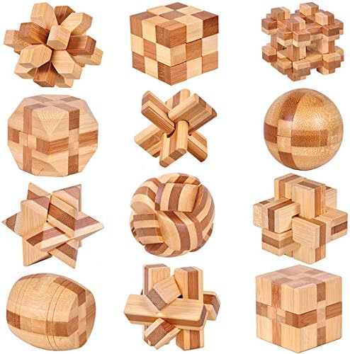 18 Pack Wooden Brain Teaser Puzzles Stress Relief Toys Wooden Burr Puzzles Brain Teaser Puzzle with Gift Packing Box Magic Puzzle Games Toy for Kids and Adults by AHYUAN (Bamboo)