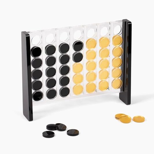 Unique Four in a Row - Acrylic 4 in a Row Game - Board Game Decor - Coffee Table Game - 2 Player Family Game - Connect The Four Pieces - Classic Strategy Game (Black and Gold)