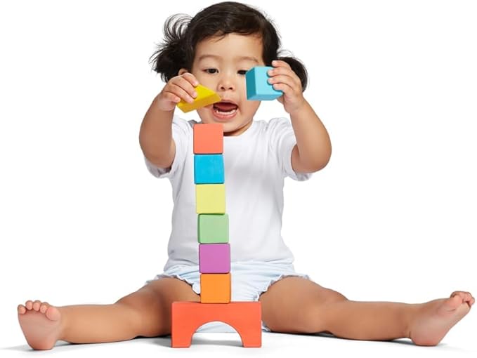 LOVEVERY | The Block Set | Solid Wood Building Blocks and Shapes + Wooden Storage Box, 70 Pieces, 18 Colors, 20+ Activities, Toddler Block Set and Converts into a Pull Car, Ages 12 to 48+ months