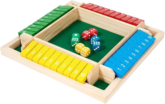 Shut The Box Game: 2-6 Player Wooden Board Math Game with 2-12 Dice | Educational Family Night Entertainment | Classic Pub Style | Funny Family Board Games (Colorful-Square 4 Players)
