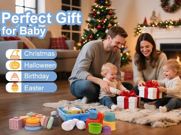 Montessori Toys for 1 Year old,Baby Toys 6-12 Months,6-in-1 Sensory Toy for Babies 6 month old,Stacking Blocks Cups,Pull String,Matching Eggs,Sensory Tissue Box Toy for Toddlers 6-9-12 Months Gifts