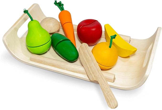 PlanToys Wooden Assorted Fruit and Vegetable Food Set (3416) | Sustainably Made from Rubberwood and Non-Toxic Paints and Dyes
