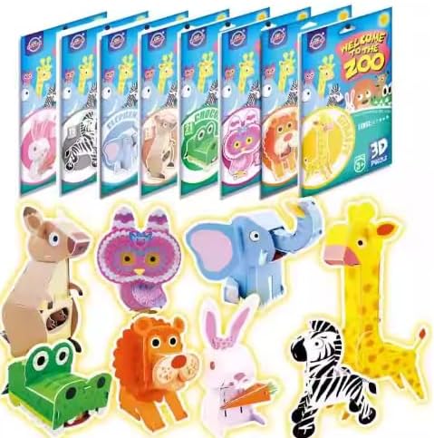 5 Pack Educational 3D Cartoon Puzzles, DIY Animal Puzzles Educational Foam Board Craft Kit, Easy to Assemble STEM Toys for Boys and Girls, Birthday
