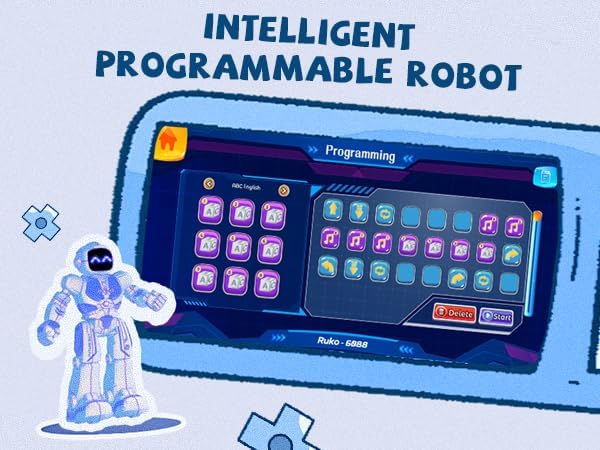 Ruko 6088 Programmable Robot with APP Control, Remote Control, Gesture Sensing Control, Rechargeable Robots Toys for Boys and Girls, Interactive LED Faces, QA Games for 3 4 5 6 Years Kids, Blue