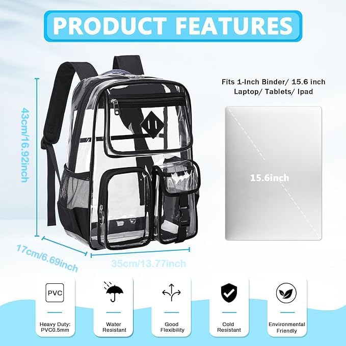 Clear Backpack for School,Heavy Duty PVC Transparent Bookbag for Girls Stadium Approved See Through Backpack
