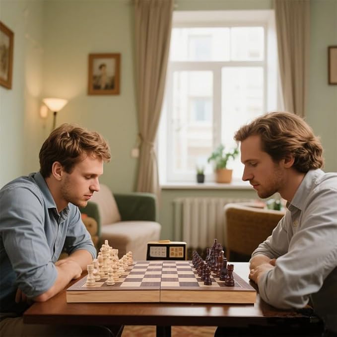 Wooden Chess Set with Folding Board - 15" Classic Magnetic Chess Set with Protective Bag for Adults, Chess Lovers Tournament Professional Beginner