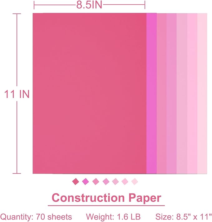 Construction Paper 8.5inx11in,70 Sheets,Set of 7 Colors 178GSM/65LB Heavyweight Construction Paper,Crafts,Arts,School Classroom Art Supplies Assorted Colors Bulk Paper