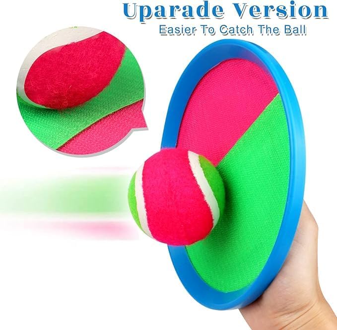 Toss and Catch Game Set - 4 Paddles, 4 Balls and 1 Storage Bag - Great Outdoor Toys/Gifts for Kids - Classic Beach and Yard Games (Green and Red)