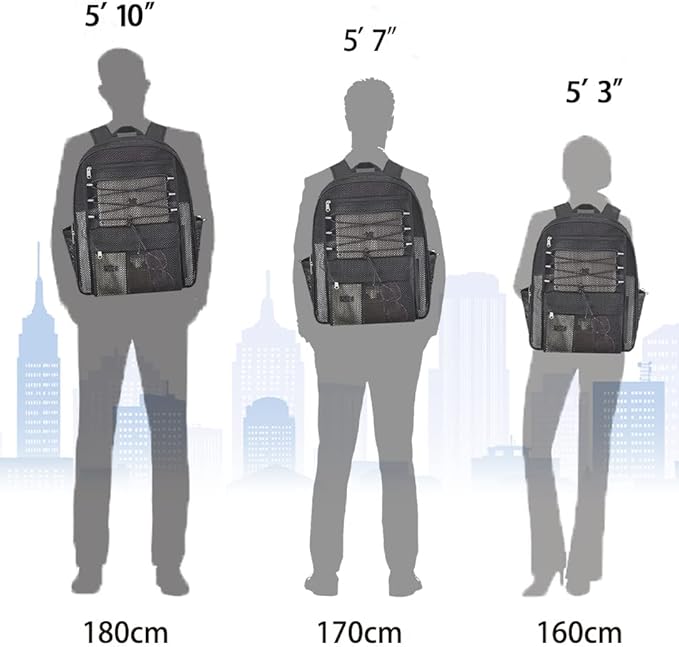 Mesh Backpack Heavy Duty for School, 23L Mesh Bookbag for Adults, See Through Black Mesh School Bag with Laptop Pocket for Work Swimming Beach Fitness Sport