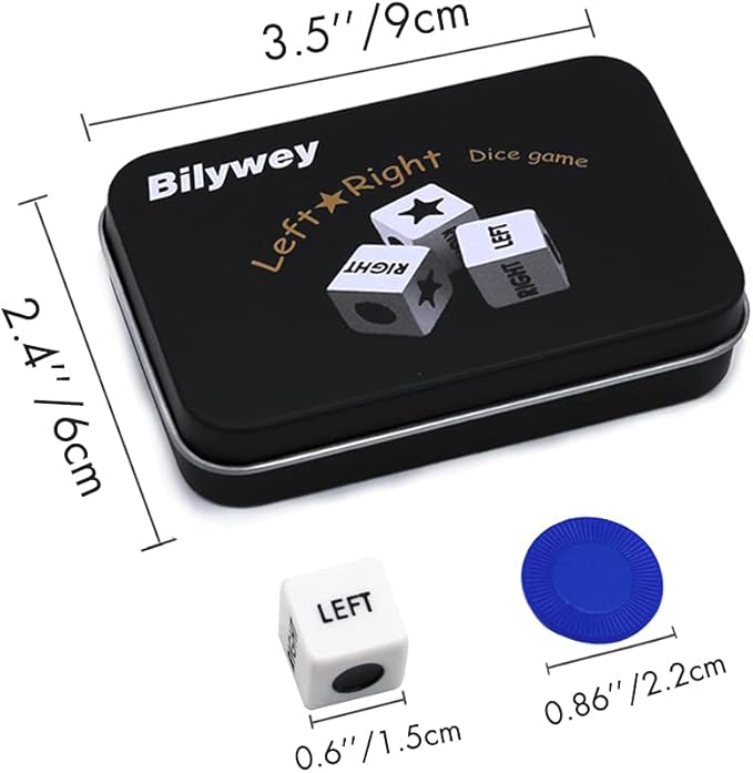 Left Right Center Dice Game Set with 3 Dices + 36 Blue Chips (Blue)
