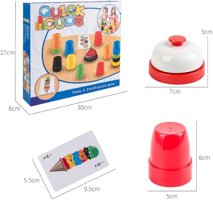 Quick Cups Games Set for Kids,Classic Speed Cups Games Set Parent-Child Interactive Game,24 Cups,24 Stickers,1 Bells,54 Challenges Cards