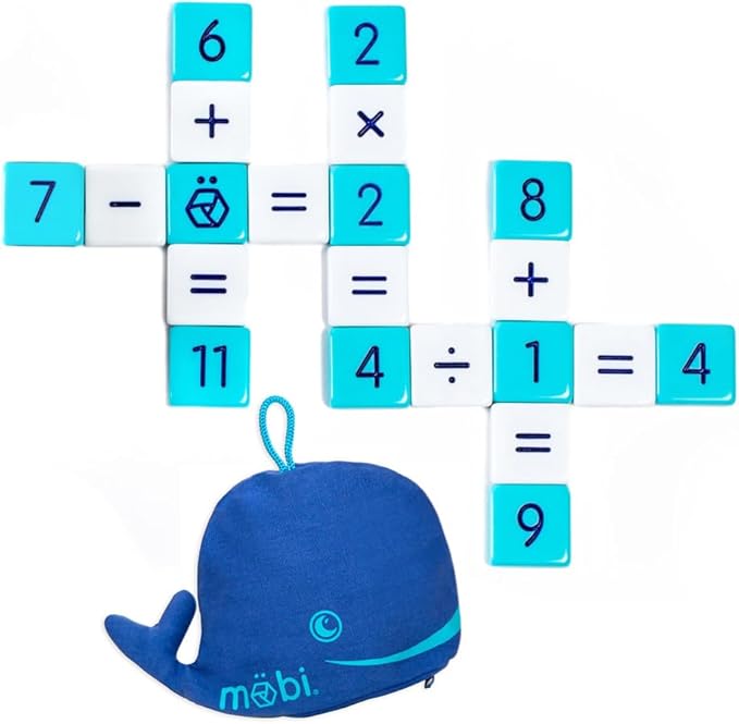 Mobi Educational Math Game - Addition, Subtraction, Multiplication and Division in a Crossword Grid, Numerical Function Tiles, Learning Math Games Kids - for Children Ages 8+