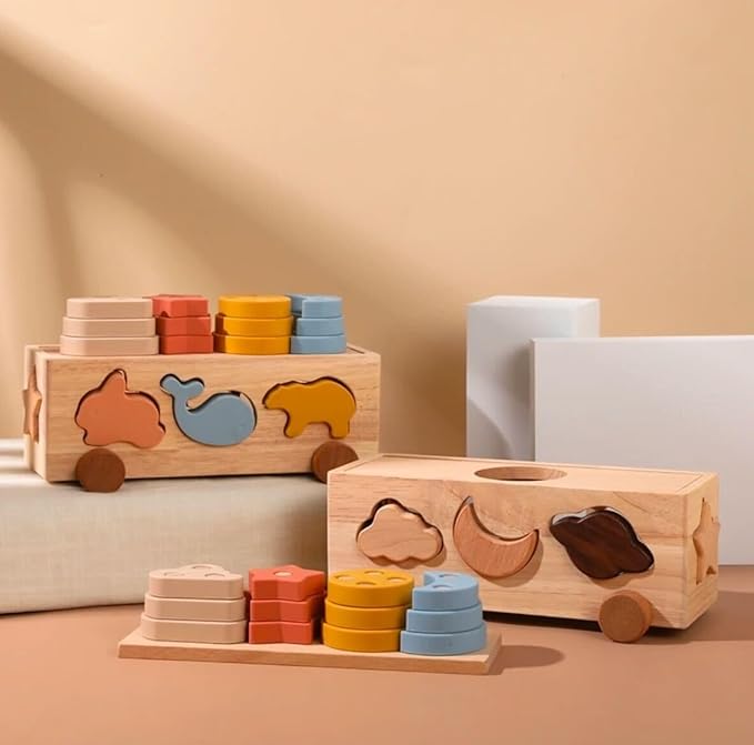 Wooden Toy Activity Center,Shape Sorter, Puzzles, Colorful Blocks, Educational Playset for Toddlers 2+