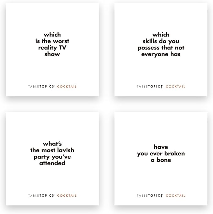 TableTopics Cocktail Question Card Game - 135 Conversation Starter Cards Featuring Questions, Facts, Quotes, and Mixed Drink Recipes, Fun Party Game for Adults