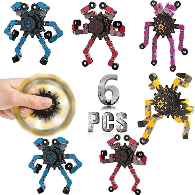 6 Pcs Fidget Spinners Toys for Kids & Adults, Deformable Robot Transformable Fingertip Spinner, Stress Relief Party Favor for Classroom Prizes, Christmas, Valentine’s Day Gift, Goodie Bag Fillers