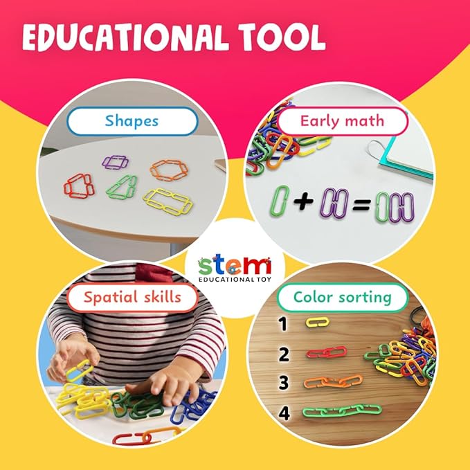 Skoolzy Math Links 120 pcs - 6 pk - Plastic Links for Kids Learning - Toy Chain Links - Plastic Links for Kids - Math Manipulative for 3, 4-8 Year