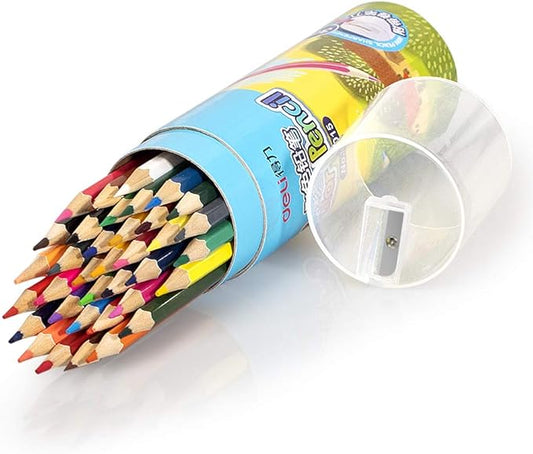 Deli 36 Pack Colored Pencils with Built-in Sharpener in Tube Cap, Vibrant Color Presharpened Pencils for School Kids Teachers, Soft Core Art Drawing for Coloring, Sketching, and Painting