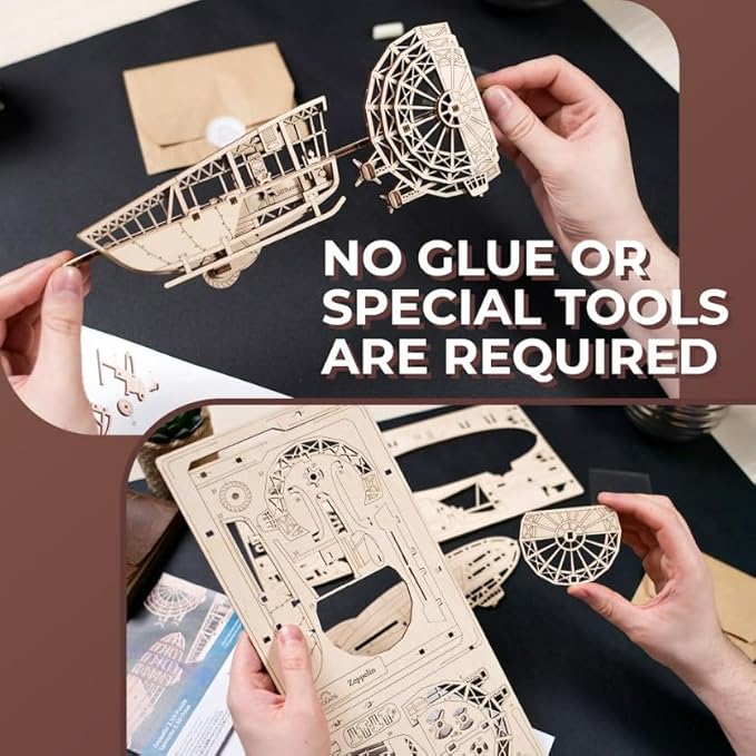 UGEARS 2.5D Framed Zeppelin - Classic Aircraft Wood Model Kit with Movable Propellers & Stabilizers - Airship Wooden Puzzle Model Kits for Adults - Home and Office Decor