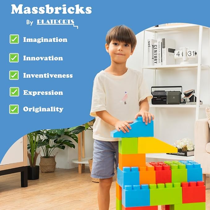 PLATPORTS Big Blocks- Big Jumbo Blocks - Large Building Blocks - Large Blocks - Giant Building Blocks - Jumbo Blocks - Big Blocks for Kids Ages 4-8