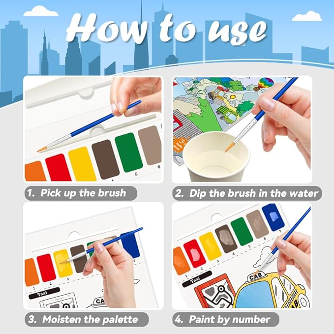 Paint with Water Books for Kid,Transport Coloring Book with Watercolor Paint Set Kids,Travel Coloring Kit,Arts and Crafts Suitable for Birthday