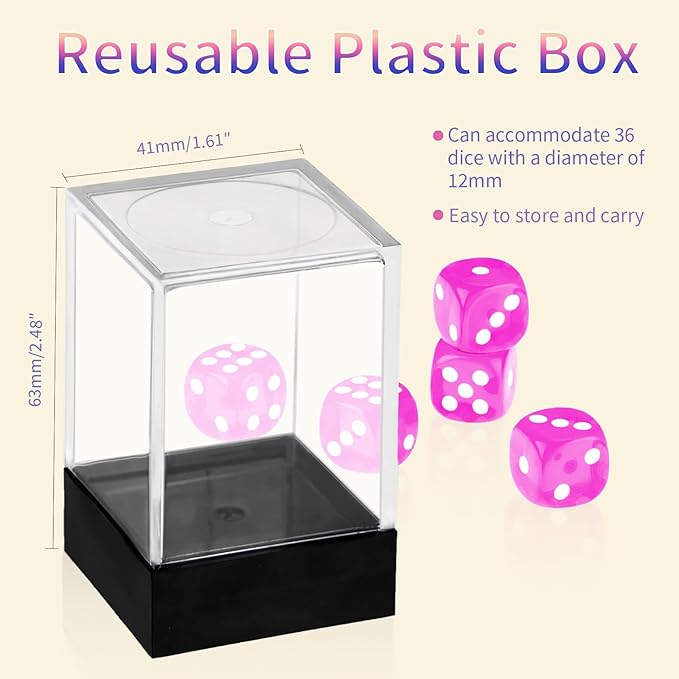 36 Pieces 12mm 6 Sided Mini Dice Set,Translucent Colors D6 Game Dice Set,6 Sided Standard Game Dice for Board Games Dice Games Classroom Teaching Dices Game,with Portable Gaming Box(Rose Red)