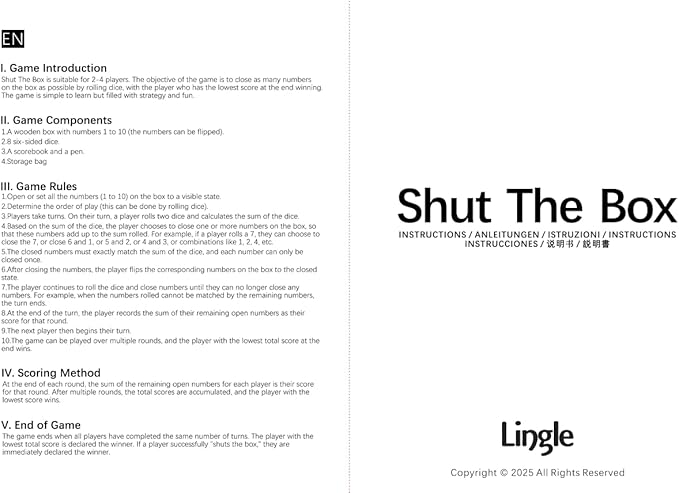 Shut The Box Dice Game, 2-4 Player Wooden Board Table Math Games, Classic Shut The Box Board Game