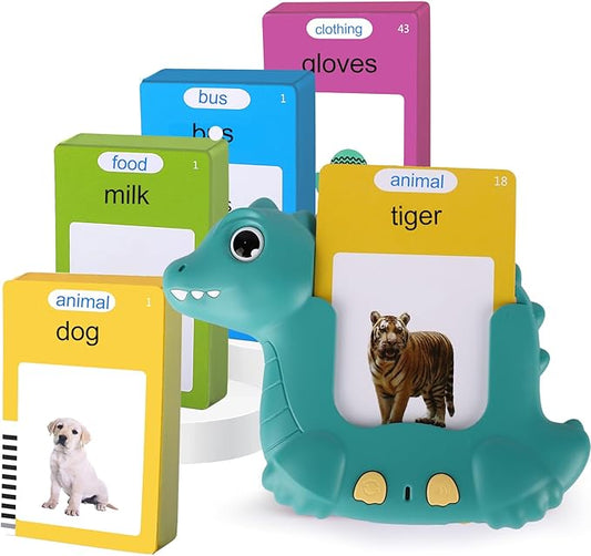 Dinosaur Talking Flash Cards 224 Sight Words for Kids, Audible Educational Interactive Autism Sensory Toys for Toddlers 3-8, Learning Montessori Tool for Girls Boys Gifts Green
