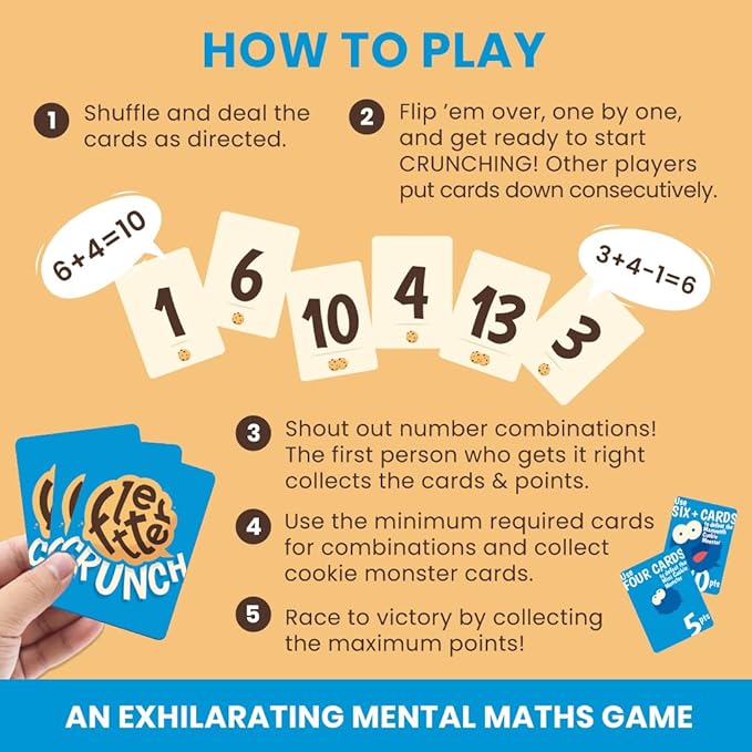 Card Game - Fletter Crunch, Educational Card Games for Kids, Fast-paced Fun for Family Game Night, Mental Math, Addition & Subtraction, Gifts for Kids Ages 8, 9, 10 Years