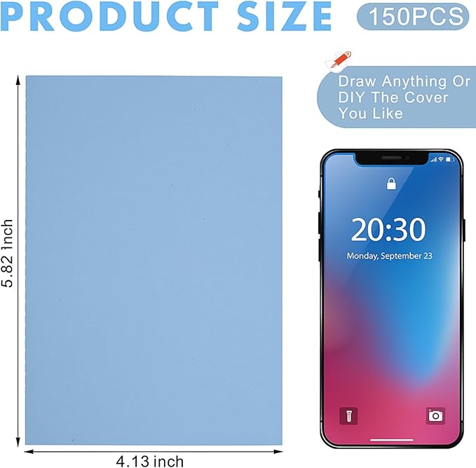 Sepamoon 150 Pack Kraft Notebook Journals 5.82 Inch x 4.13 Inch A6 Softcover Notebooks Bulk for Kids Student Writing Sketch Travel Journal Office Notepad with 48 Pages 24 Sheets, Lined(Light Blue)