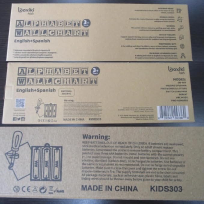 Bilingual English & Spanish Learning Interactive Alphabet Wallchart - Includes Talking ABC, 123s & Music Poster - Educational Kids Learning Toy, Educational Gift for 3+ Years Old Girls & Boys