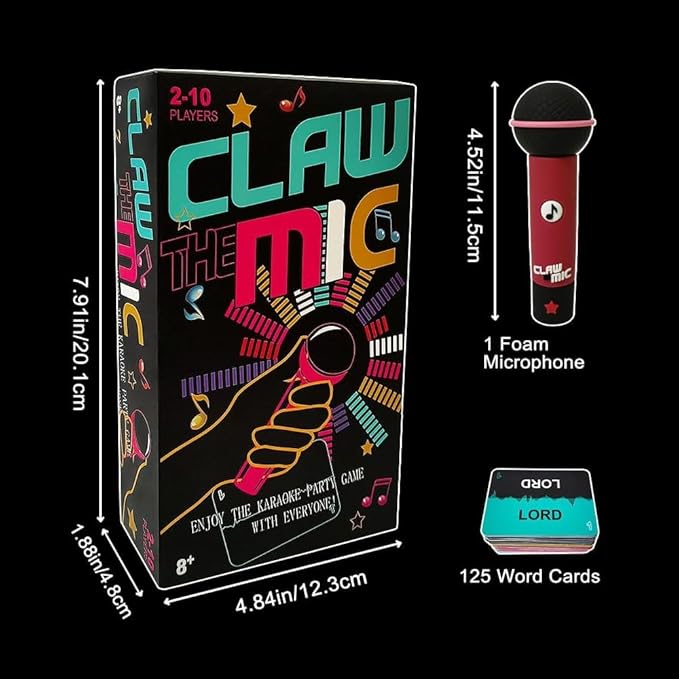 Mic Karaoke Party Game, Family Microphone Music Card Game, 8+ Year Olds, 2-10 Players, Family Games for Bad Singers with 250 Song Lyrics, Kids Gift for Music Lovers