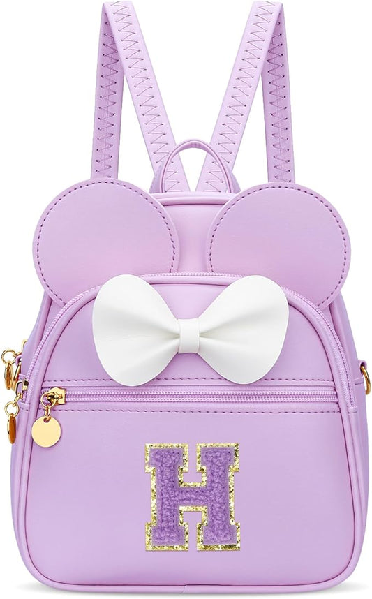 KKXIU Girls Initial Bowknot Cute Mini Backpack for Toddler, Travel Small Girl Backpacks, Personalized Trendy Stuff Gift for Little Girls and Kids(H, Purple)