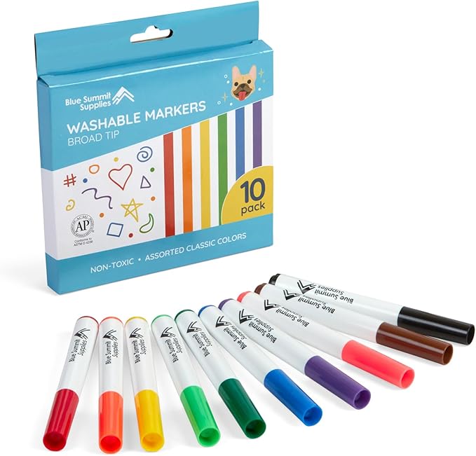 Blue Summit Supplies 300 Pack Kids Washable Markers Bulk, Non Toxic Bulk Washable Markers Classroom Set, Assorted Colors, 10 per Pack, Broad Tip