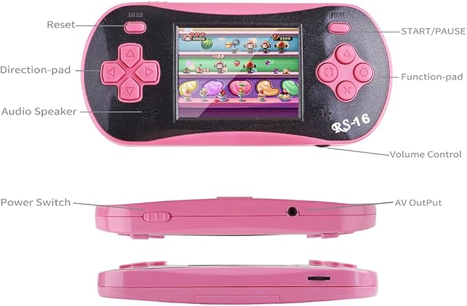 Handheld Game Player for Kids Adults- FAMILY POCKET RS16 Portable Classic Game Controller Built-in 260 Game 2.5 inch LCD Retro Arcade Video Game System Children's Birthday Gift (Pink)