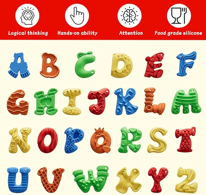 26pcs A-Z Various Letter Fidget Toys Sensory Stone for Kids,Textured Soft Worry Stone for Autism Kids Calming - Fidget Stress Toys for Students Anxiety Relief - Small Prizes Fidget Toys