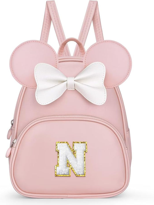 Backpack for Girls Kids Toddler, Bookbag for Teen Girl Kids Birthday Gifts, School Backpack for Girls with Cute Bow, Initial Pink N