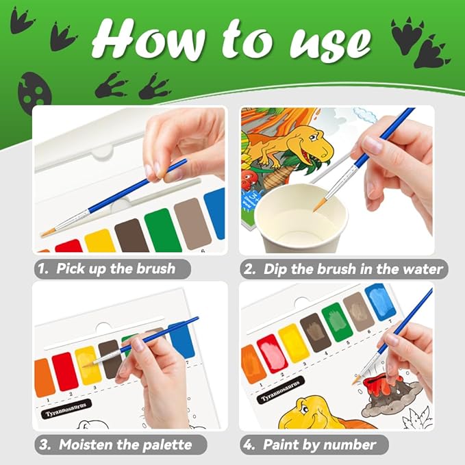 Water Coloring Books for Toddlers 3-8,Dinosaurs Coloring Book with Watercolor Paint Set Kids,Travel Coloring Kit,Arts and Crafts Suitable for Birthday