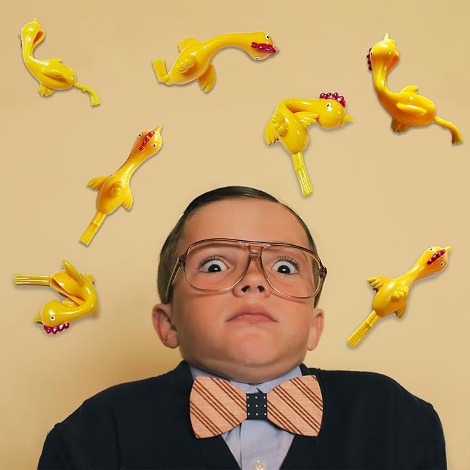12pk Slingshot Chicken Finger Toys Party Favors for Kids 4-8-12 Boys Teens, Funny Mini Flying Rubber Chickens Bulk Classroom Prizes for Kids Goodie Bags Pinata Fillers Birthday Gifts Stocking Stuffers