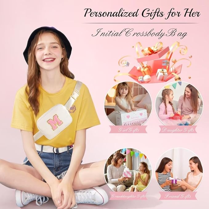 YOOLIFE Thank You Gifts for Women - Personalized Birthday Gifts for Women Mom Friend Sister Teacher Girlfriend Wife Her, Initial Belt Bag Crossbody Bags, White O