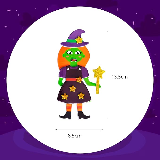 Fennoral 12 Pack Witch Craft for Kids Make Your Own Witch Foam Stickers Ornament DIY Halloween Arts and Crafts for Girls Boys Halloween Party Decoration Supplies