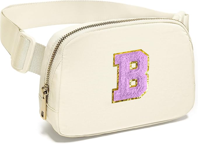 Gitus Gifts for 8 9 10 11 12 Year Old Girls Belt Bag Fanny Pack Crossbody Bags with Initial Letter Patch Cute Stuff Birthday Gifts for Teen Girls Women Personalized Trend Stuff (Ivory-B)
