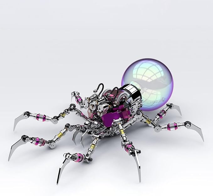 Cyberpunk Metal Spider 3D Puzzle, DIY Sci-Fi Model with Color-Changing Eyes & Interactive Plasma Ball & Home Decor for Teens & Adults (14+), 650 Pieces, 1 Count