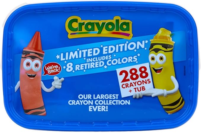 Crayola Crayon Tub - Limited Edition Colors (288ct), Bulk Crayons for Kids, Must Have Classroom Art Supplies for Preschool & Kindergarten, Bulk Classroom Essentials