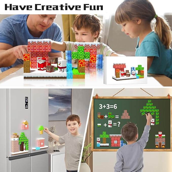 100PCS Christmas Magnetic Blocks Toys, Winter Frozen Magnet Blocks Cubes for Kids Toddlers, STEM Construction Building Toy for Boys Girls Christmas Birthday Gifts