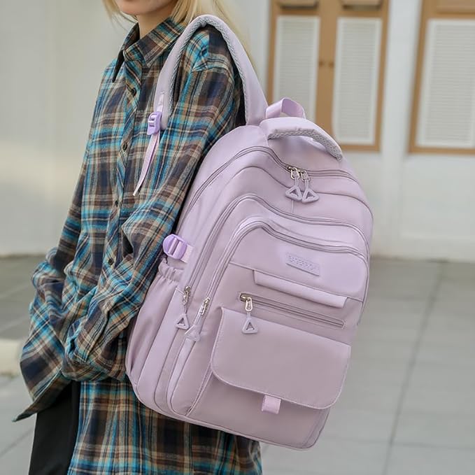 School Cute Aesthetic Backpack Girls Backpack for Students Kids Teen Girls Large Capacity Bookbags College Backpacks Laptop Lightweight Bookbag Casual Travel Daypacks School Bag(Purple)