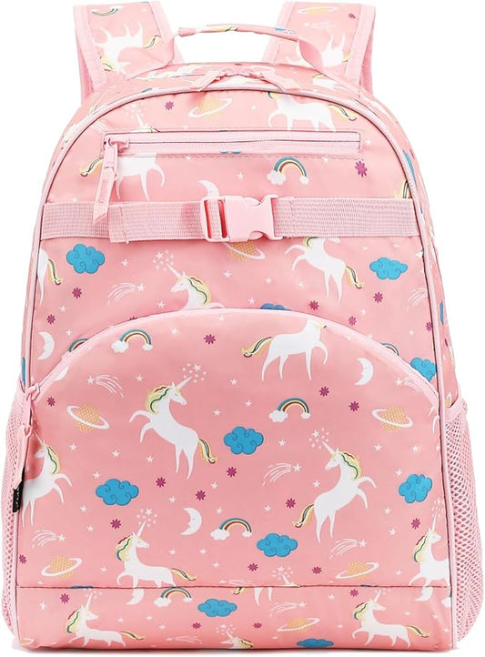 FlowFly Kids Backpack for Toddler Boys Girls, Simple Lightweight Bookbag for Daycare Kindergarten Elementary School Travel, Small Modern Bag (Large, Unicorn)