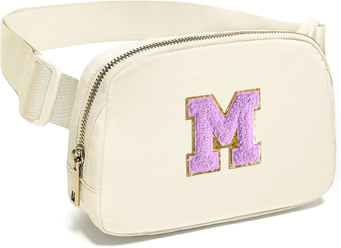 Gitus Gifts for 8 9 10 11 12 Year Old Girls Belt Bag Fanny Pack Crossbody Bags with Initial Letter Patch Cute Stuff Birthday Gifts for Teen Girls Women Personalized Trend Stuff (Ivory-M)