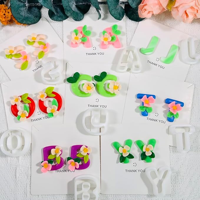 Xaekicr Alphabet Polymer Clay Cutters: 26 Pcs, Letter Designs for Polymer Clay Jewelry,Letter Clay Molds for DIY Custom Clay Earrings